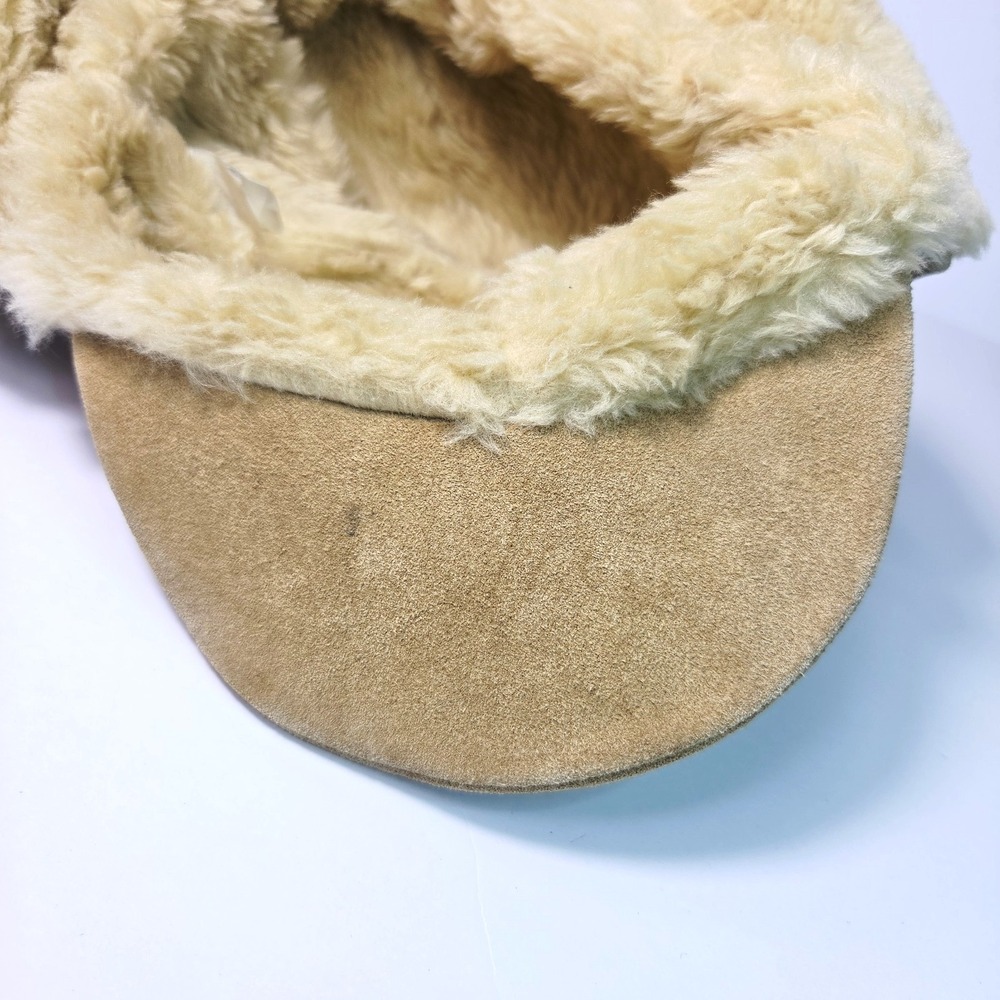 Vintage Suede Trapper Hat Mens Tan Leather Aviator Ear Flap Cap Portugal Fur - Picture 4 of 9